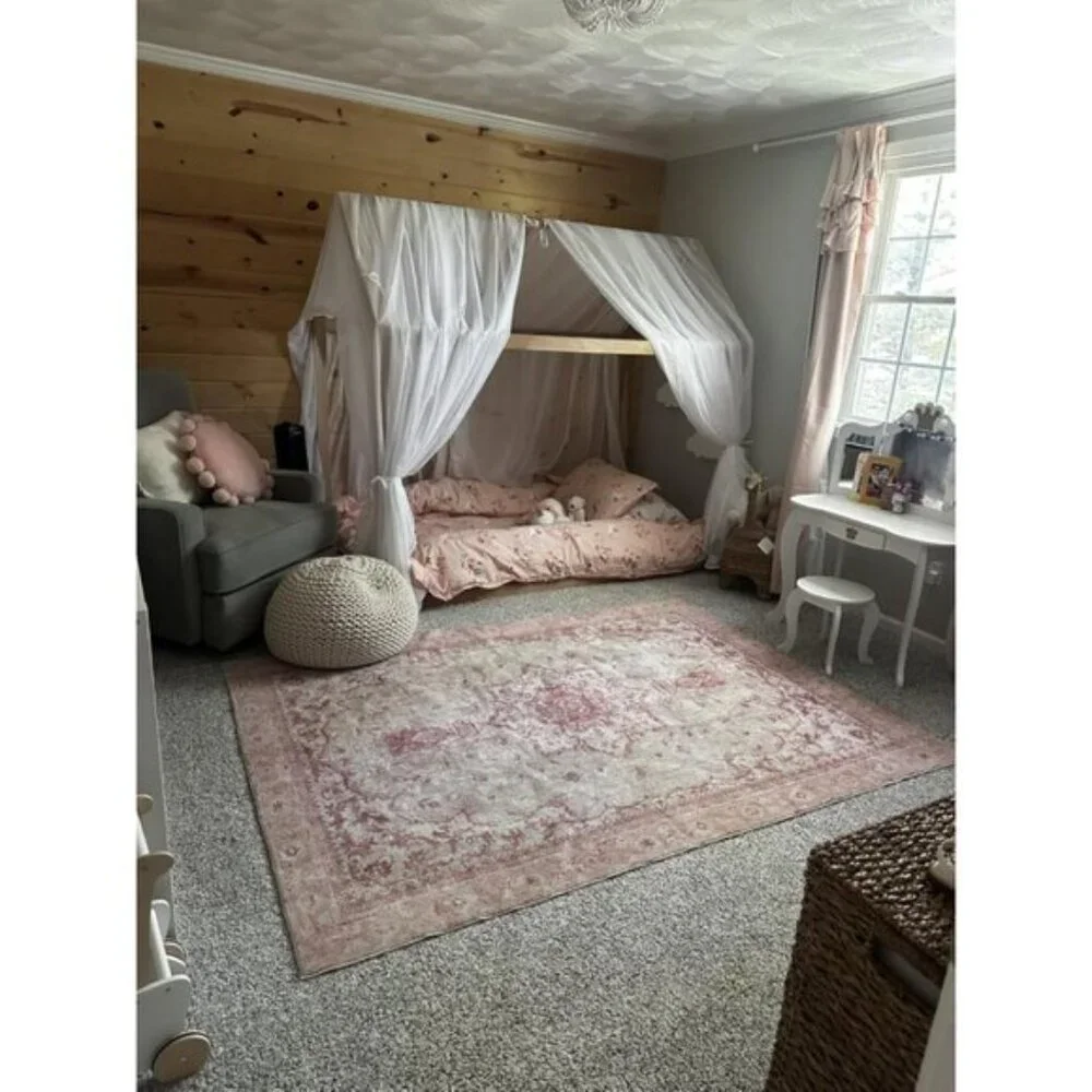 New 5x7 Pink Vintage Floral Rug Soft Washable Non-Slip Carpet for Home Decor